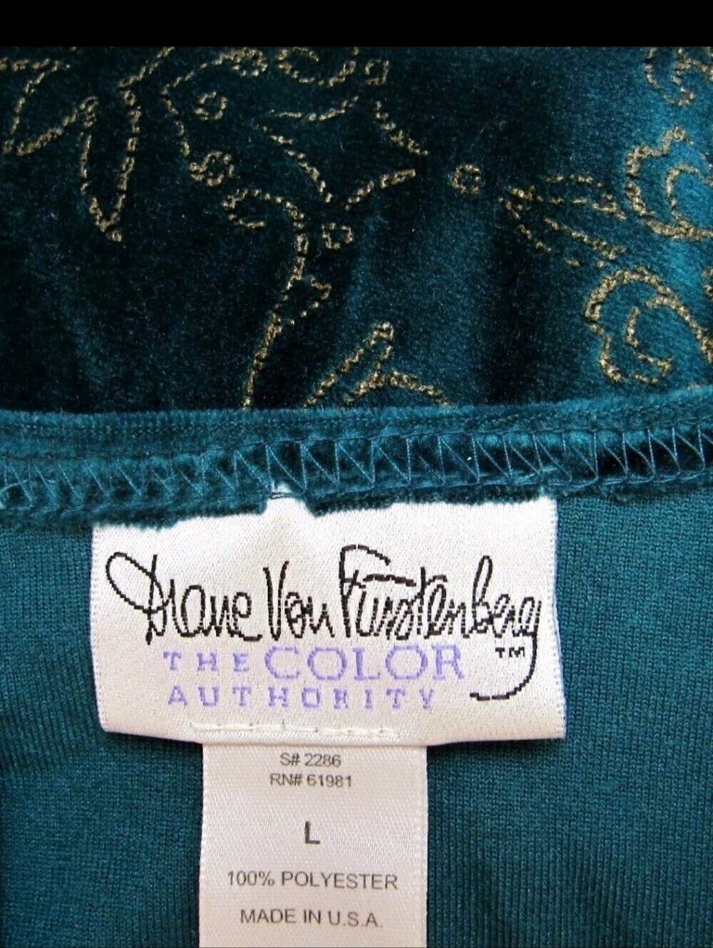 Diane Von Furstenberg Womens Green Vintage Velour Embroidered Blouse Sz L - Picture 7 of 9